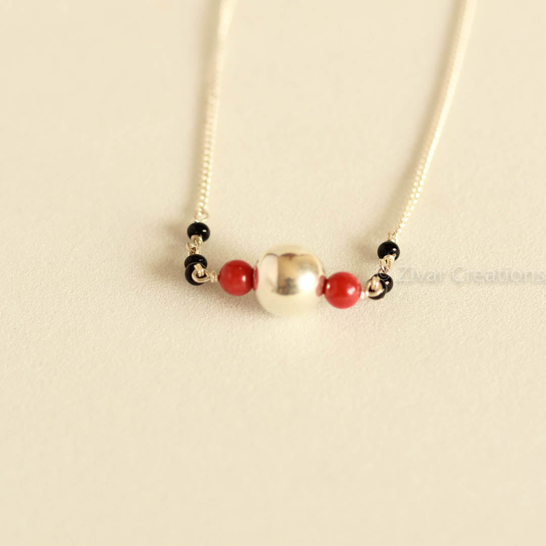 Real Coral Silver Chain Mangalsutra