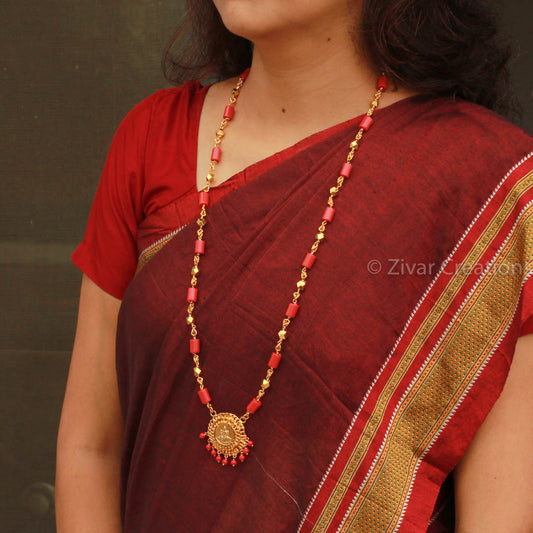 Coral Colour South Indian Chain