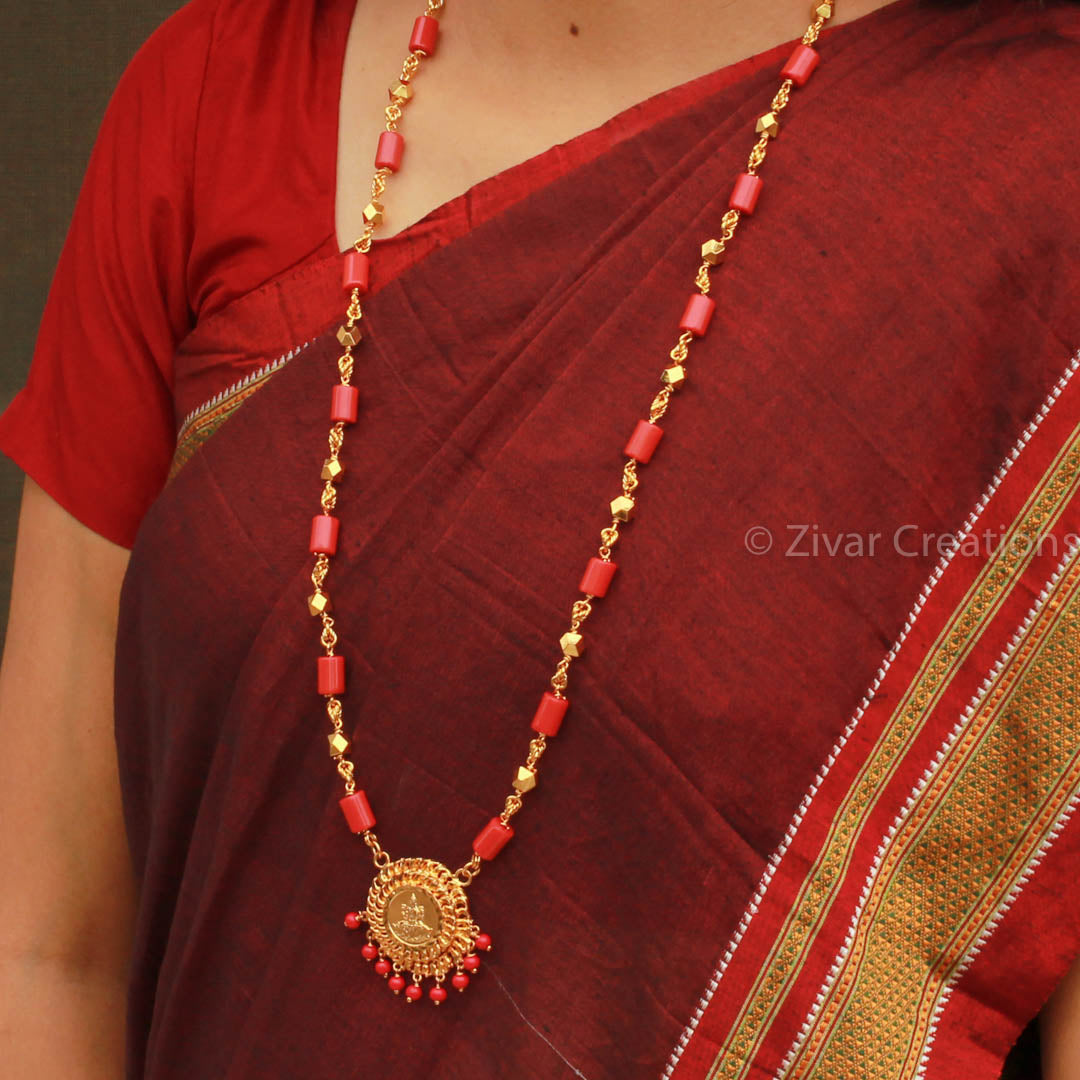 Coral Colour South Indian Chain