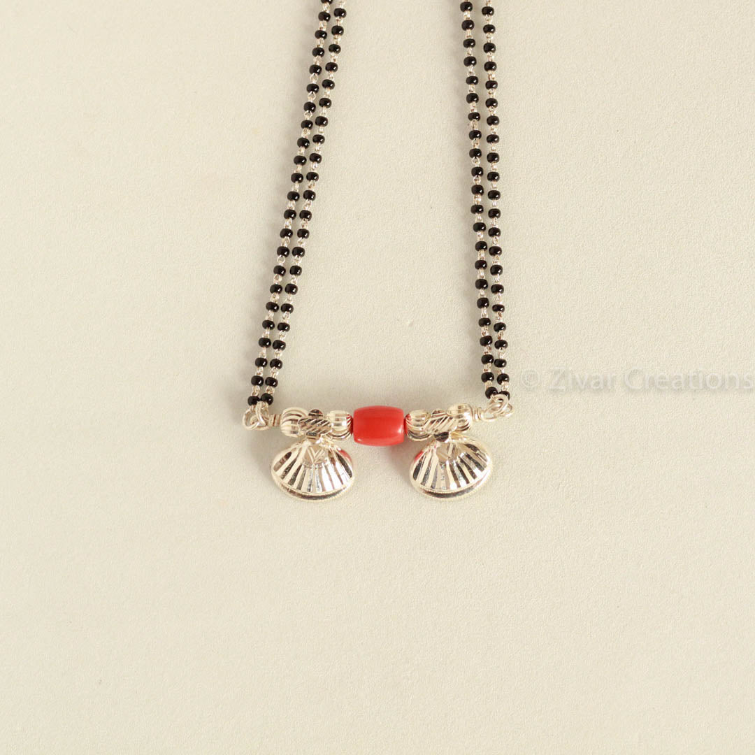Two Vati Long Silver And Coral Bead Mangalsutra