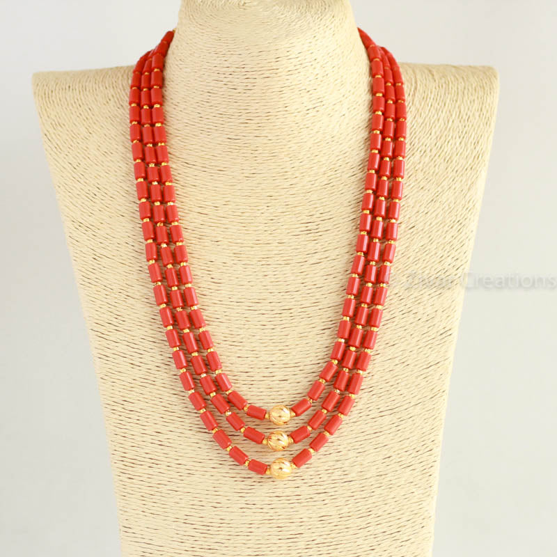 Coral Colour Beads Short Necklace