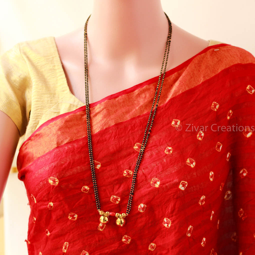 Two Pure silver Vati and Coral Handcrafted Long Mangalsutra