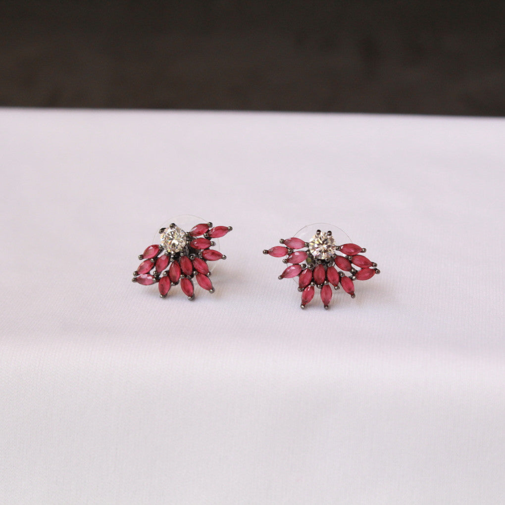 Flower Designer Ruby Oxidised Earring