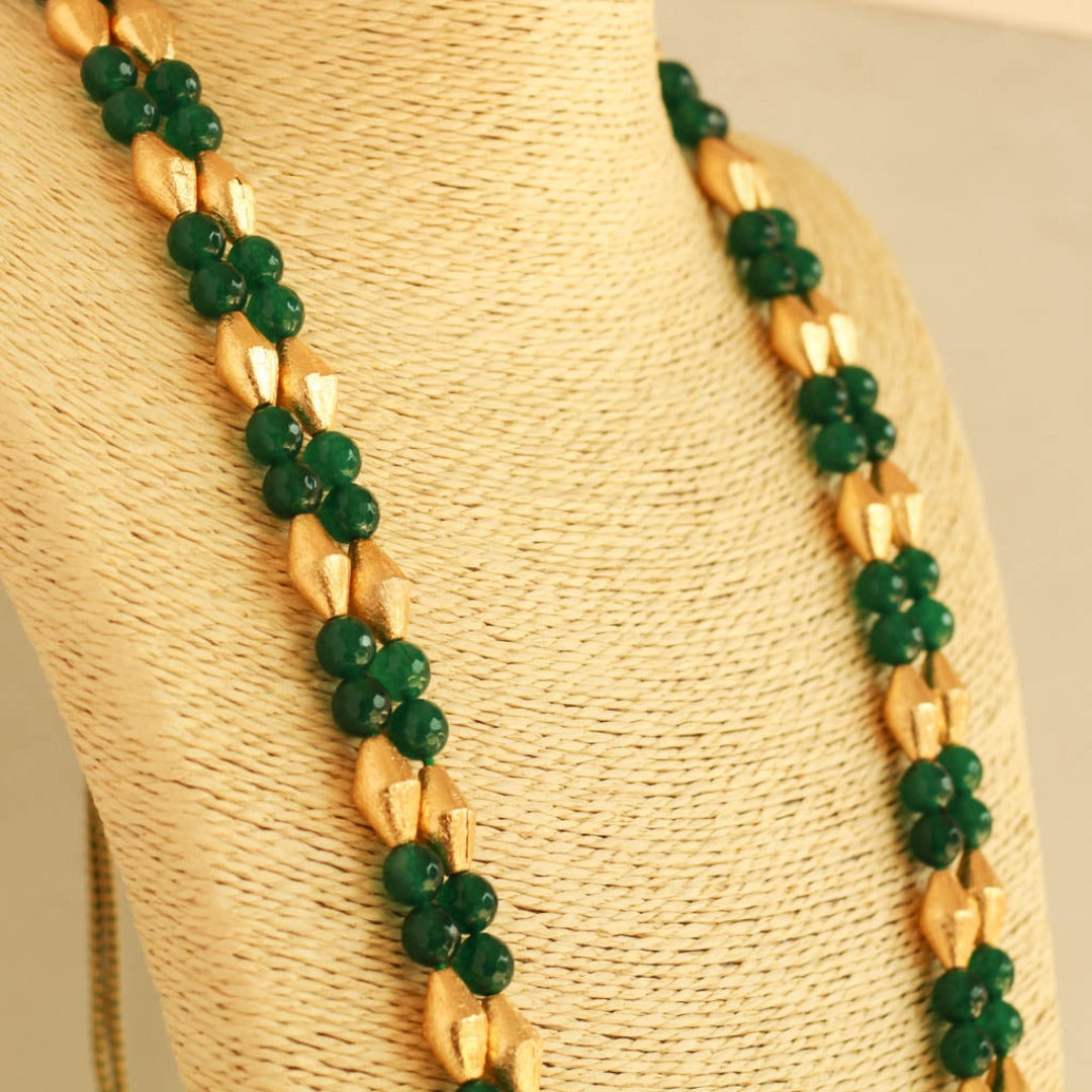 Green Beads Dholki Beads Necklace