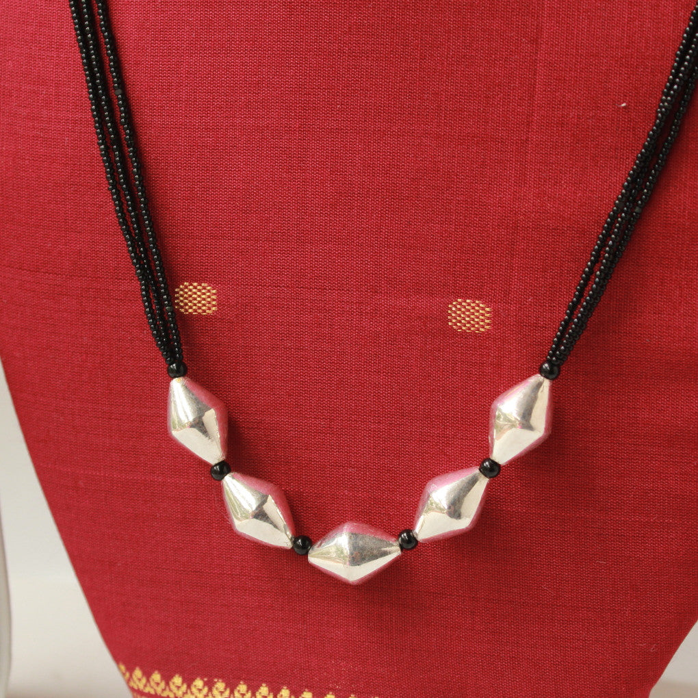 Silver Handcrafted Bhoar Beads Long Mangalsutra