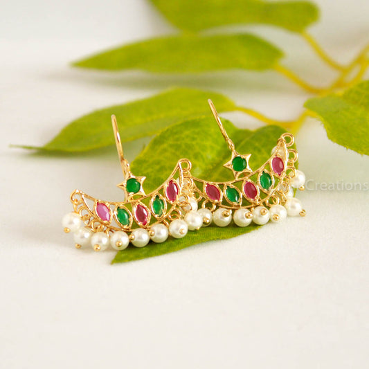 Chandbali Red and Green Pearl Earrings