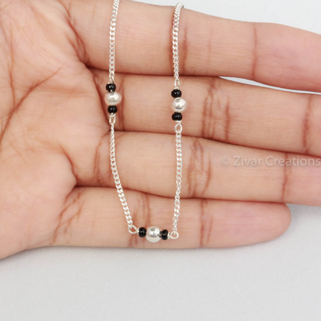 Pure Silver And Black Beads Mangalsutra Chain 